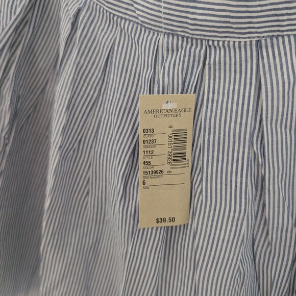 Vintage American Eagle Y2K Blue Striped Pleated Lined Summer Mini Skirt Sz 6 NWT - Picture 4 of 5